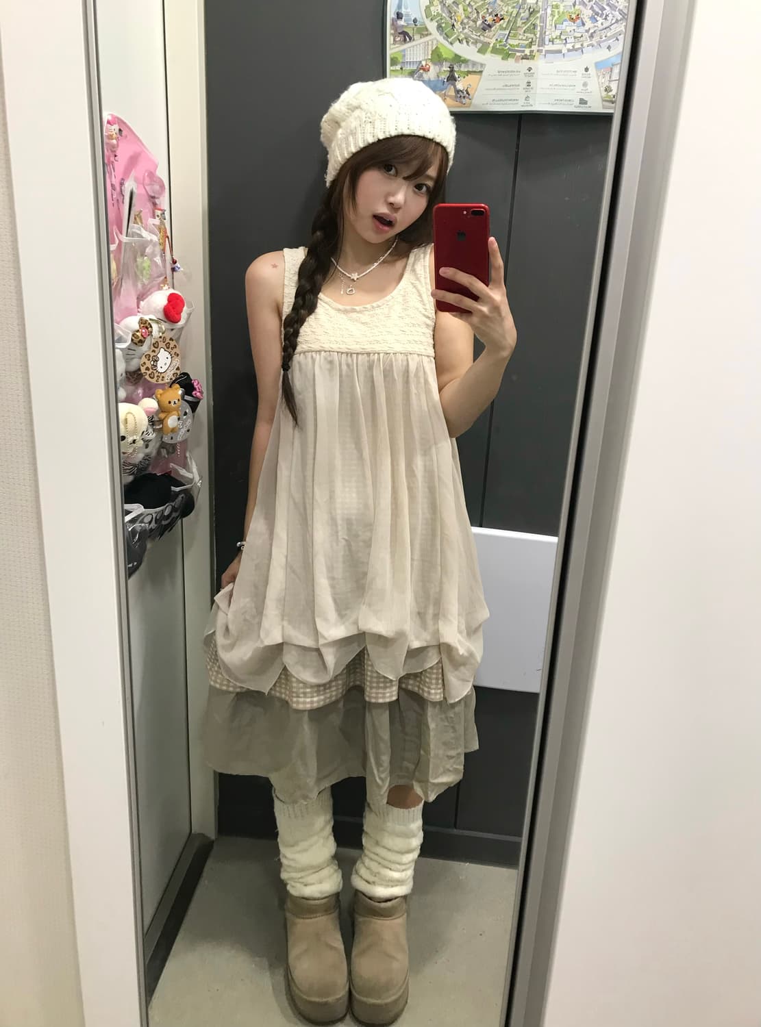 베이지 데일리 니혼진 갸루 퍼코트 코디세트 상품이미지4