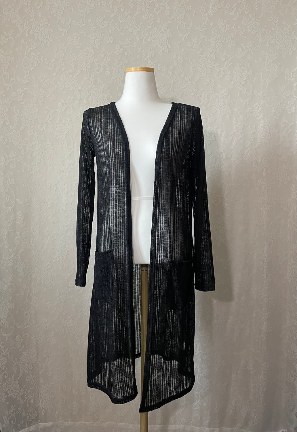     블랙 시스루 롱 로브 가디건 상품이미지1