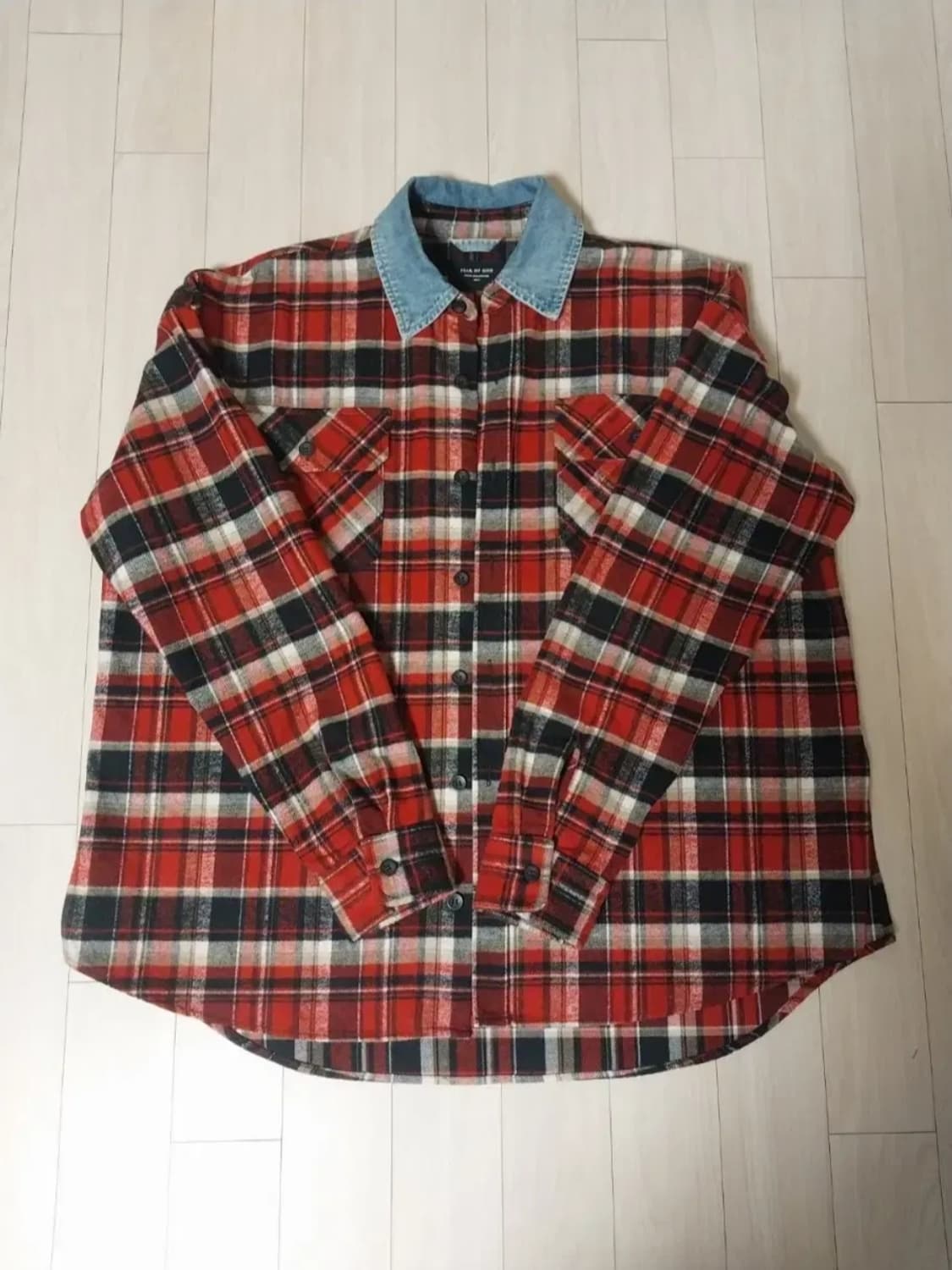 피어오브갓 5th 데님 카라 플란넬 체크 셔츠 레드 상품이미지1