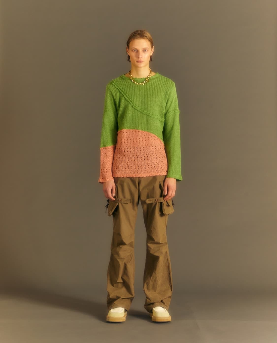 [M] 앤더슨벨 콘트라스트 패널 보트넥 스웨터 니트 상품이미지2