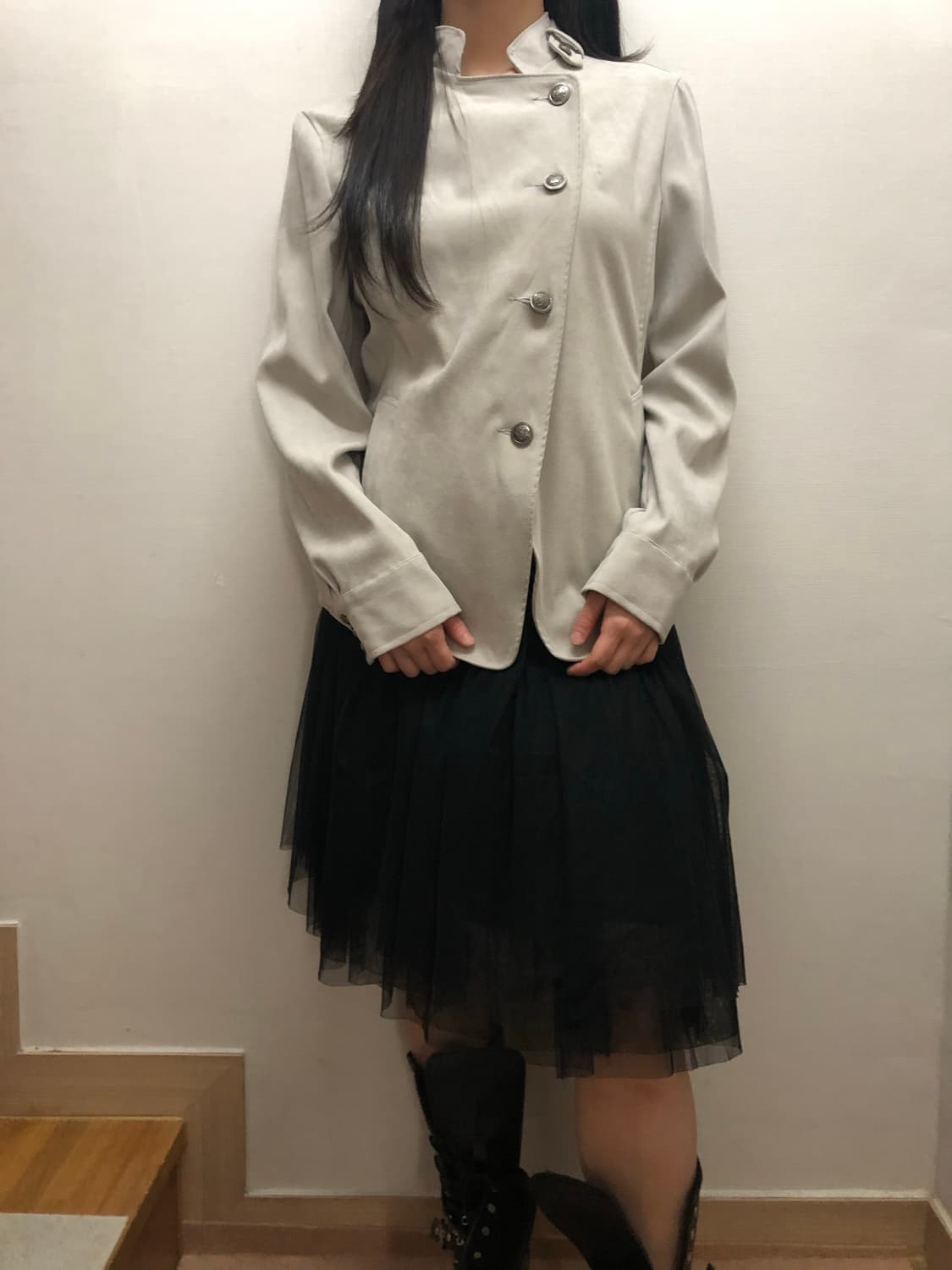 빈티지 라이트그레이 스웨이드 버튼 자켓 상품이미지8