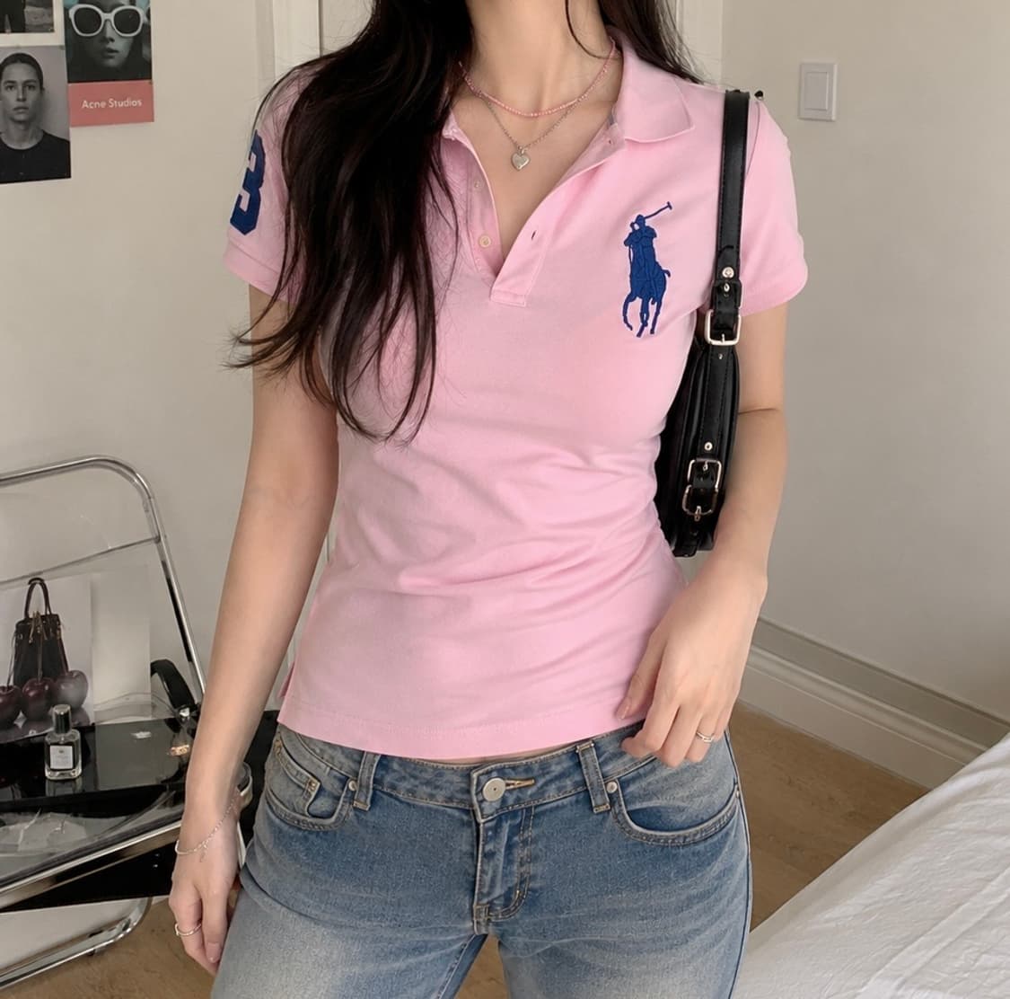 가격안내림 폴로 빅포니 연핑크 카라 반팔 S 상품이미지1