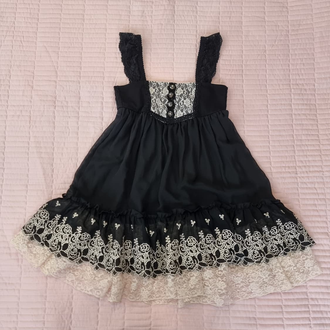 블랙 레이스 장식 시스루 원피스 상품이미지3