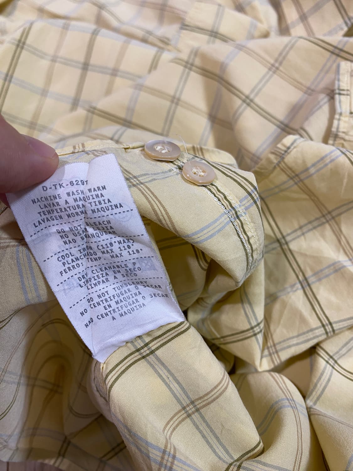 에르메네질도 제냐 버튼 다운 체크 코튼 셔츠 옐로우 L 상품이미지5