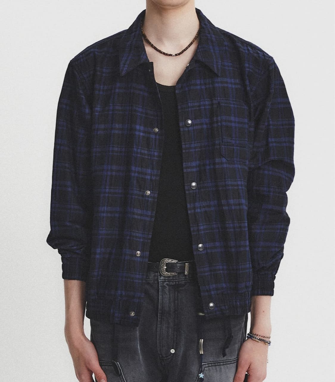 (M)이스트로그 프렌치 코치 자켓 블랙 블루 체크 상품이미지5