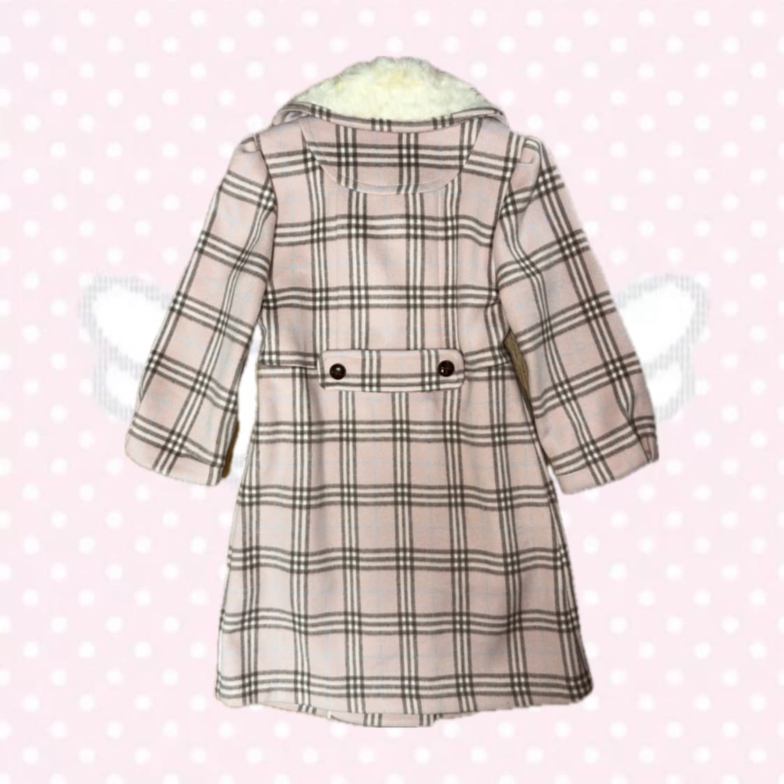 히메갸루 모리걸 빵단추 일본빈티지 핑크 체크 퍼 카라 코트 상품이미지2