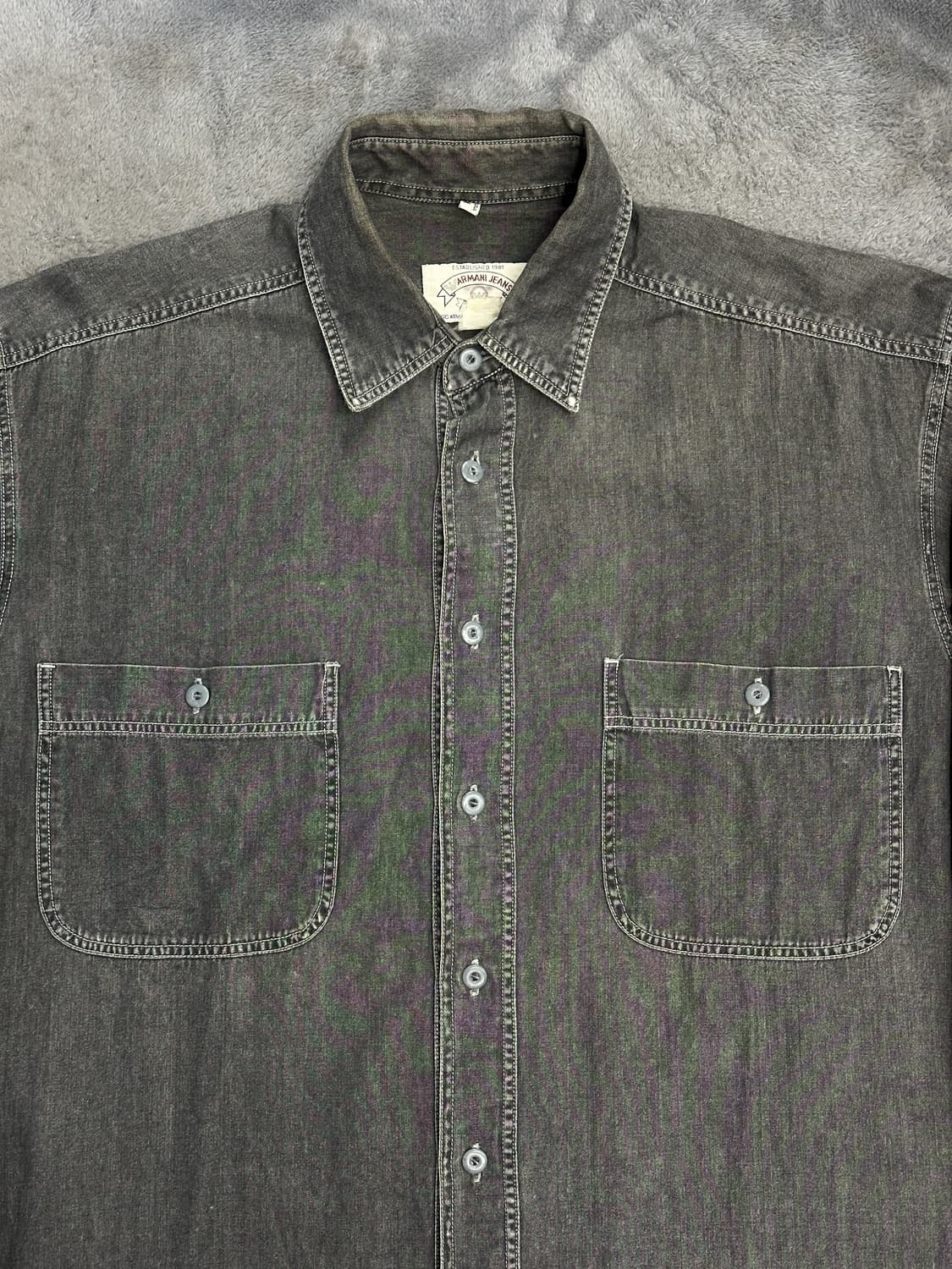 90s ARMANI JEANS 흑청 데님 셔츠 M 상품이미지3