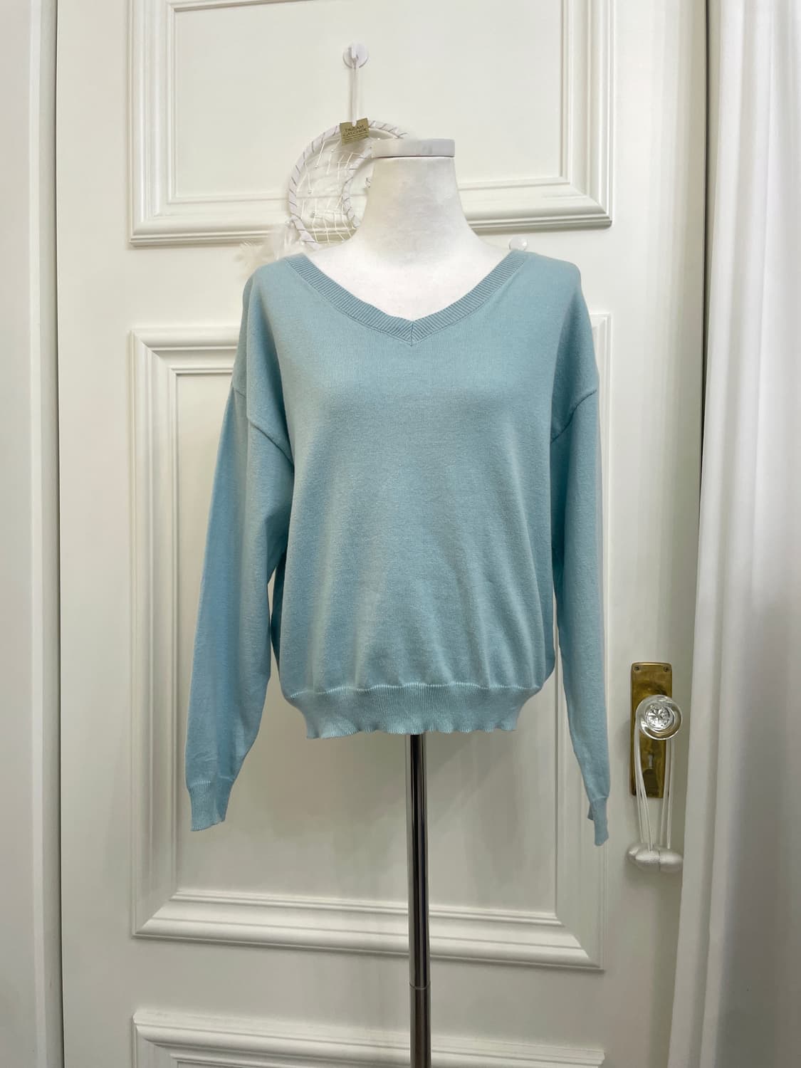 indi mint v-neck basic soft knit top 상품이미지1