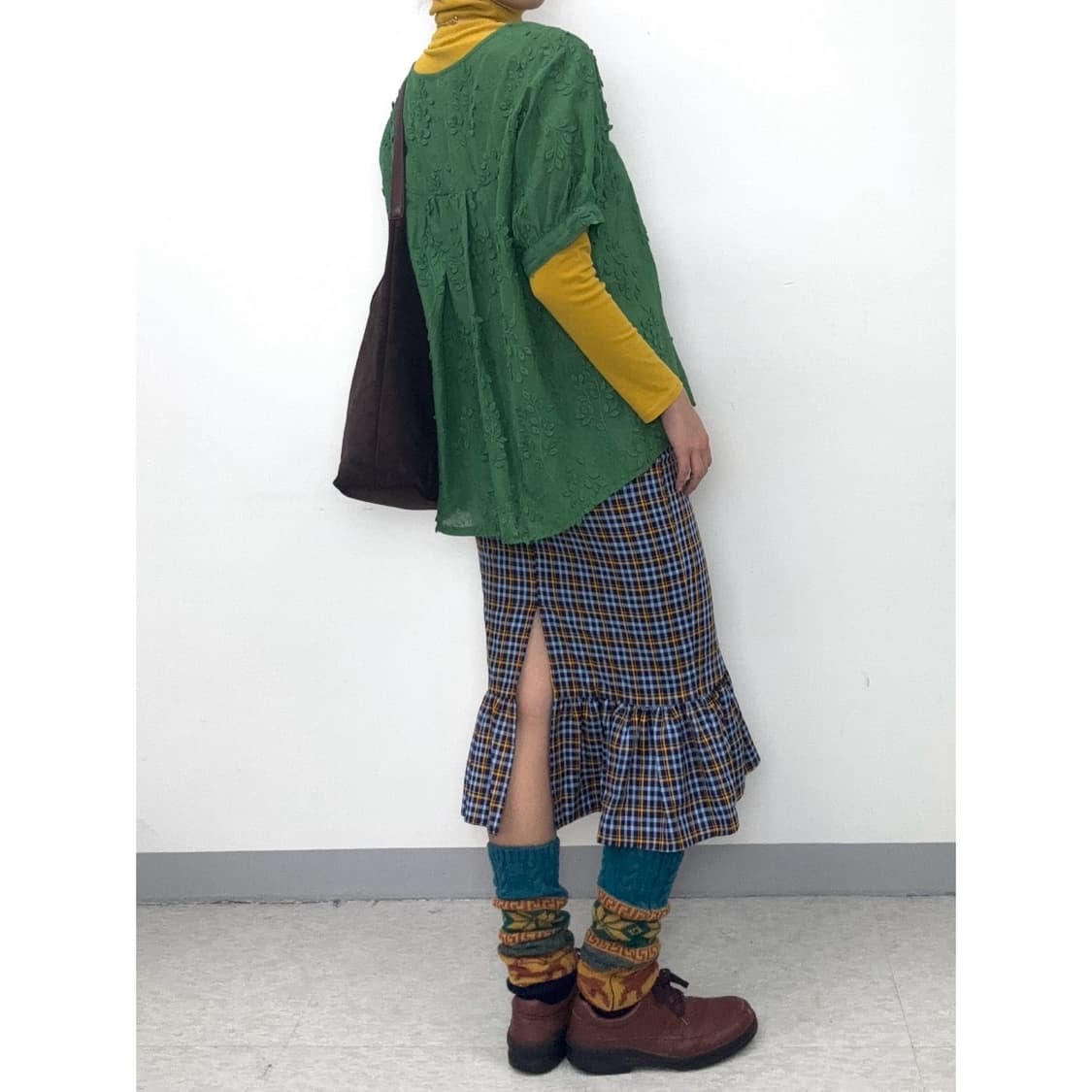 빈티지 체크 머메이드 미디 스커트 상품이미지3
