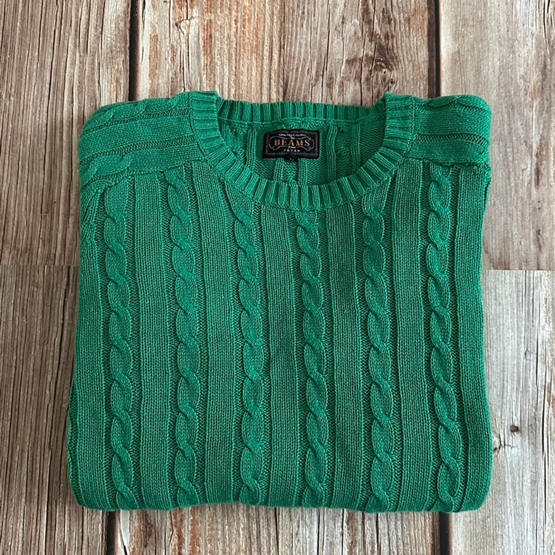 BEAMS+ 빔즈플러스 코튼 케이블 니트 그린 색상 M 사이즈 상품이미지6
