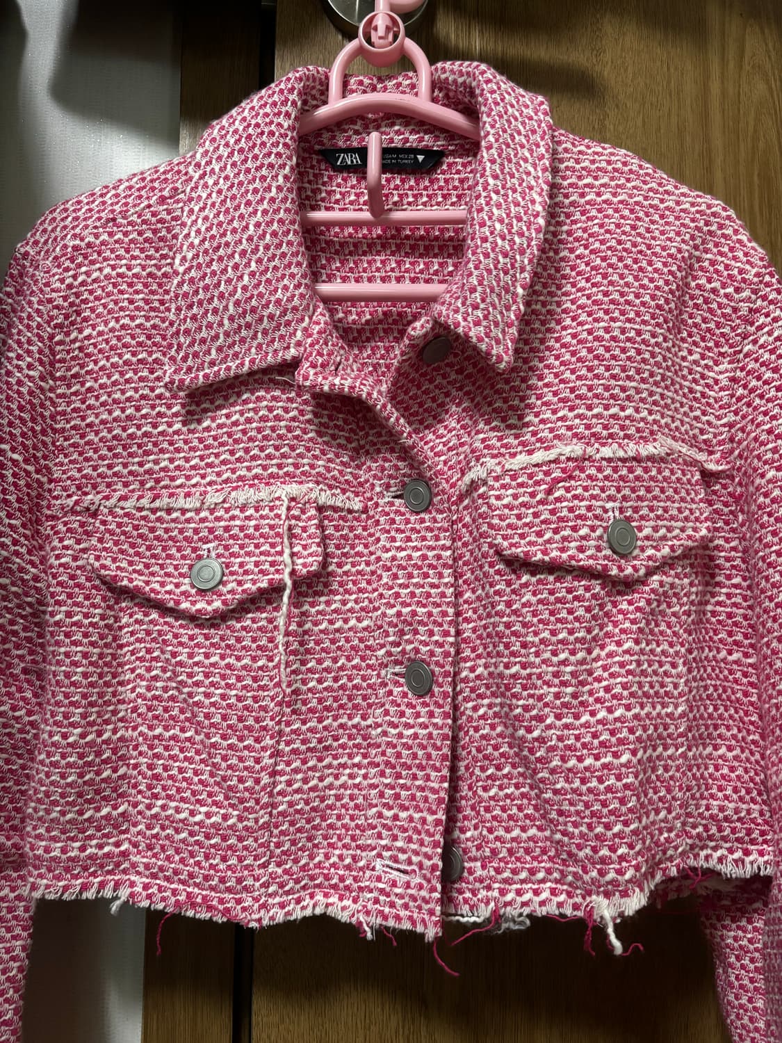 자라 핑크 트위드 크롭 자켓 상품이미지3