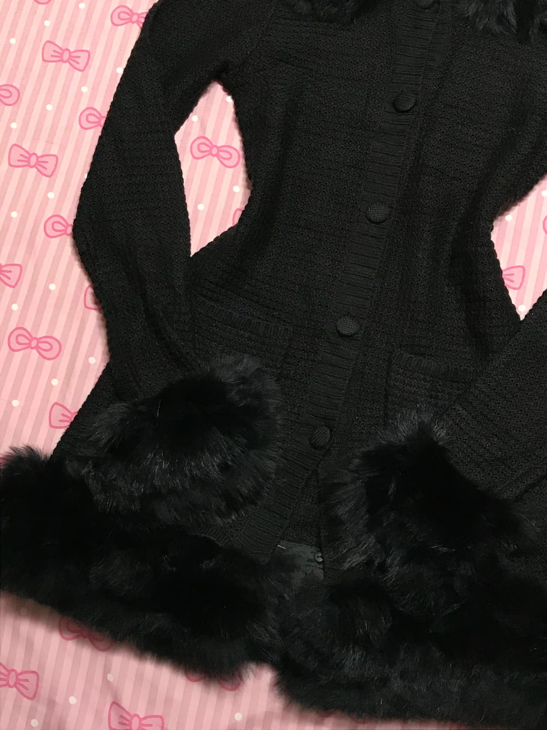 오네갸루 블랙 퍼 니트 롱 가디건  상품이미지3