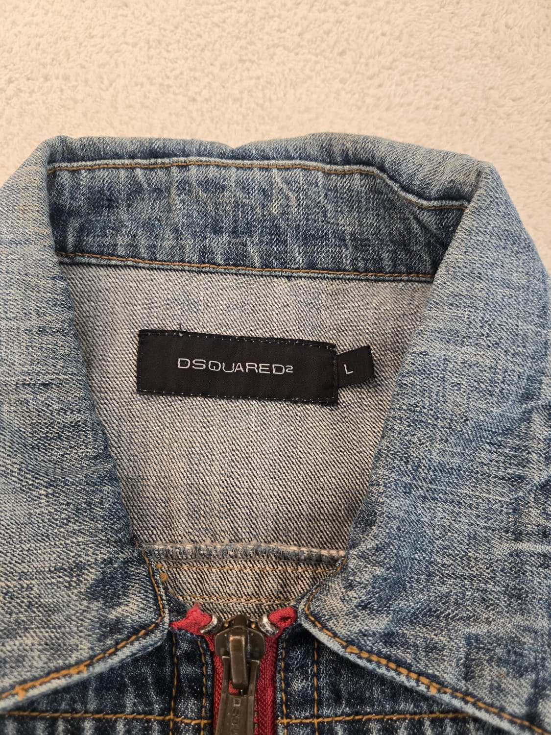 디스퀘어드 데님 자켓(연청) 소뿔 레드지퍼 L 상품이미지6
