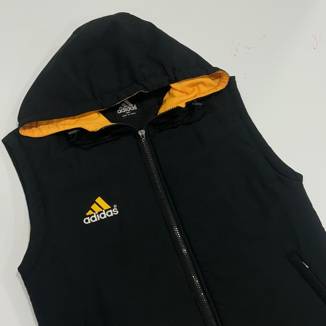 Adidas 아디다스 백포인트 옐로우 블랙 배색 후드조끼 상품이미지4