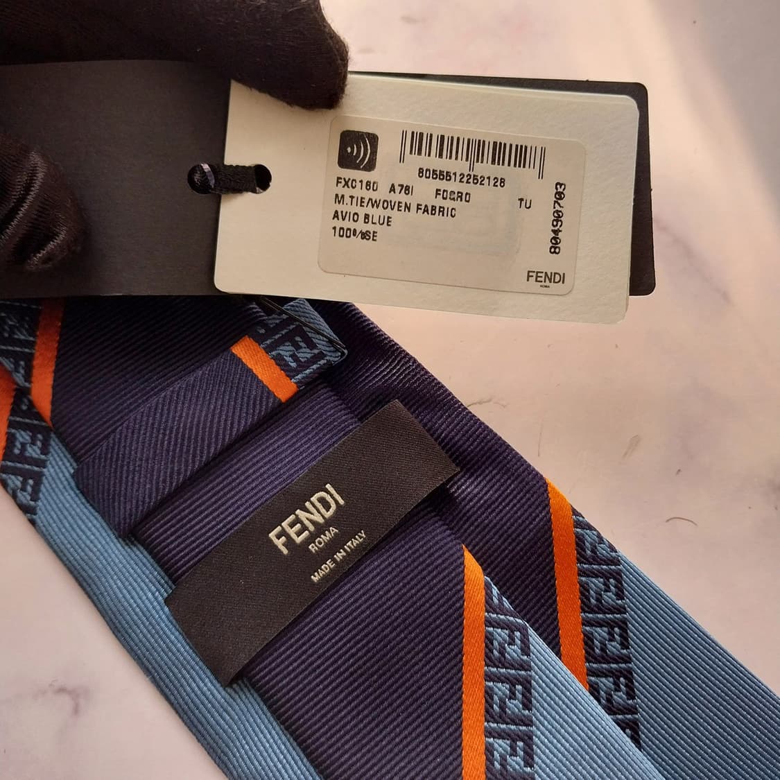 펜디 실크 블루 주카 자카드 레지멘탈 넥타이 8.5cm 새제품 K1701 상품이미지8