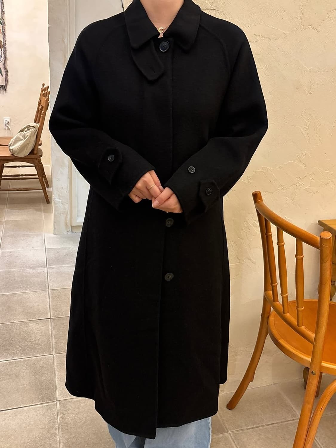 (새상품) 미케네 다비 핸드메이드 울 발마칸 코트 블랙 1사이즈 상품이미지4