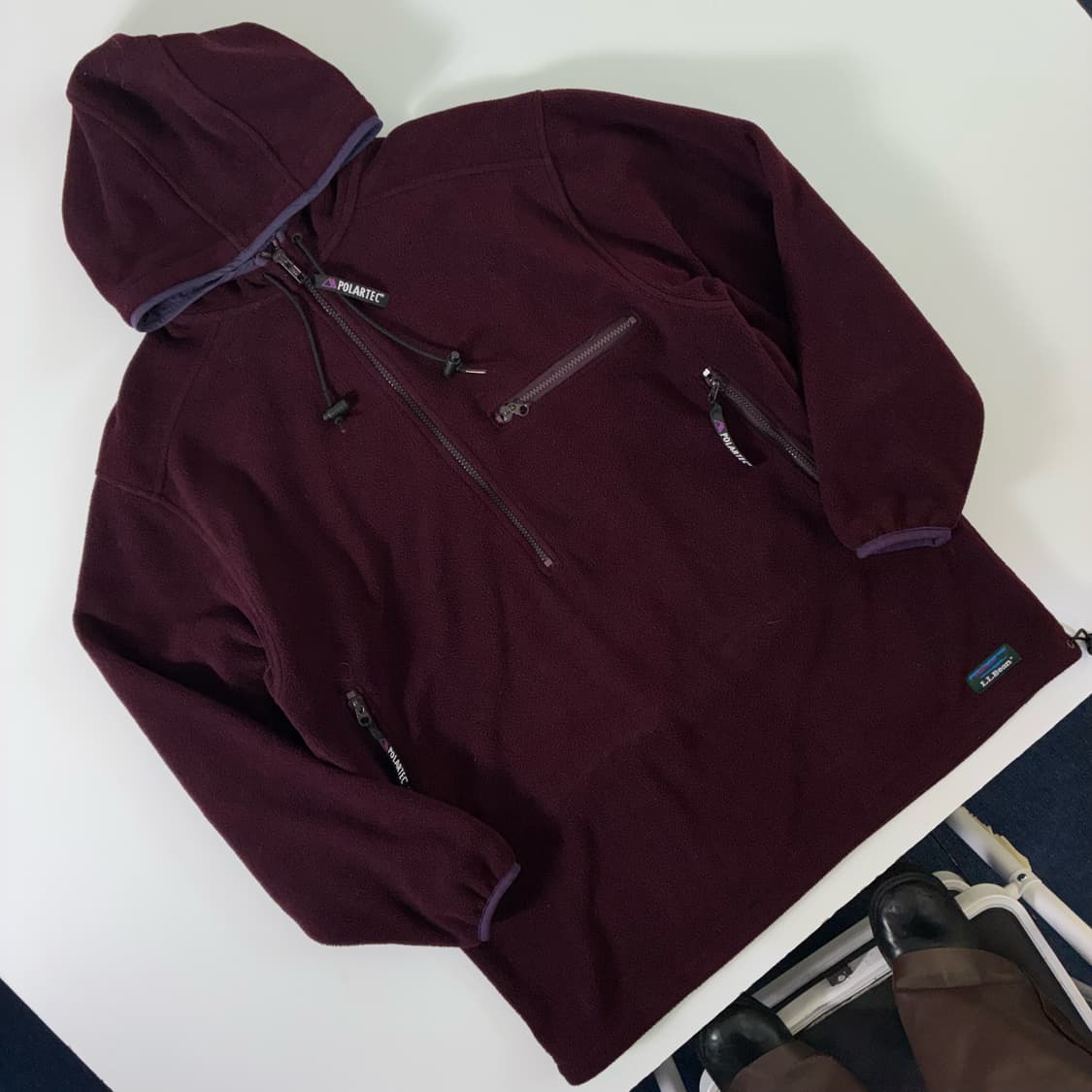 L.L Bean  엘엘빈 90,s 폴라텍 버건디 반집업 후드 플리스 상품이미지1