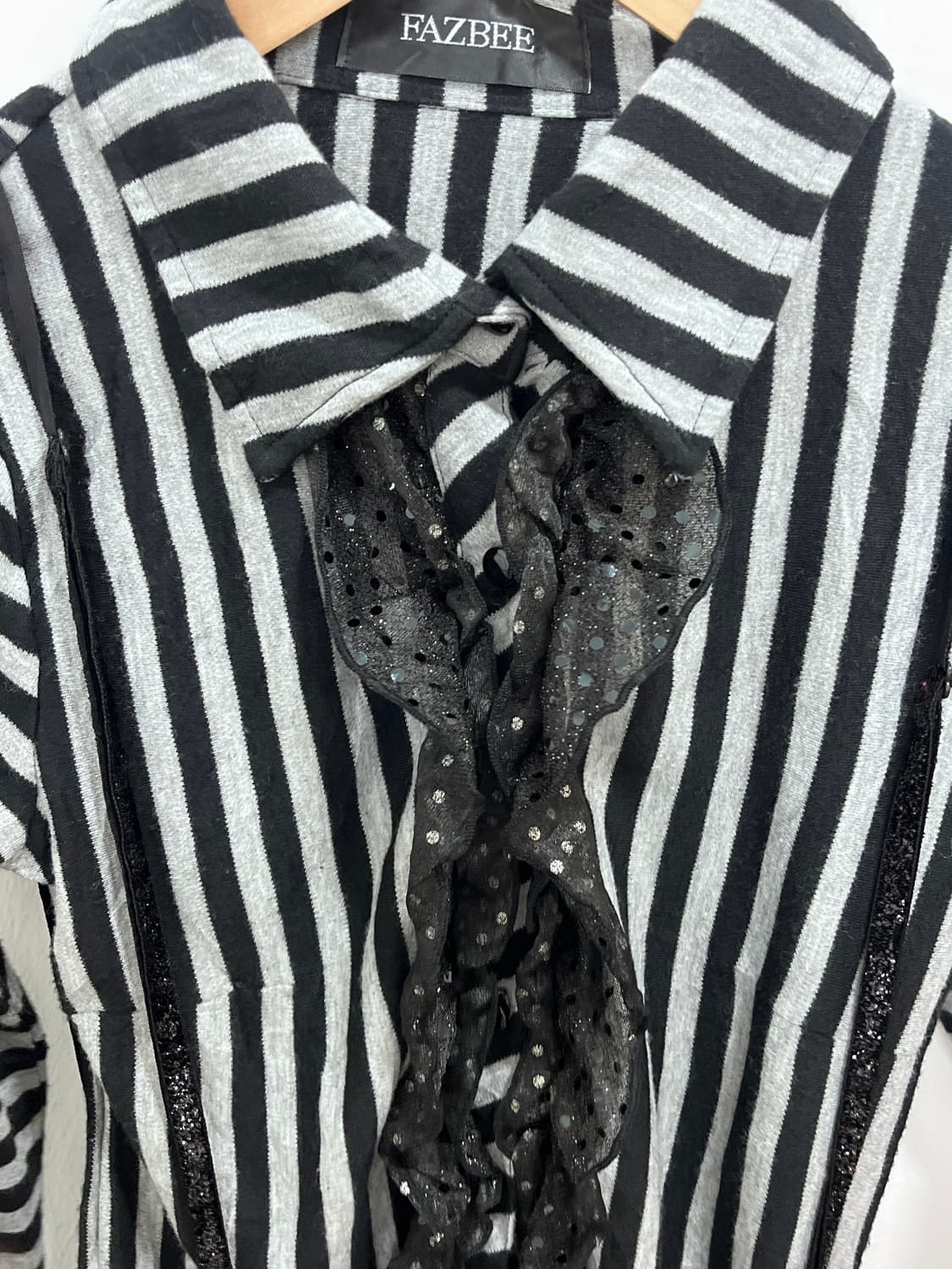 FAZBEE 갸루 로리타 스트라이프 프릴 레이어드 티셔츠 상품이미지7