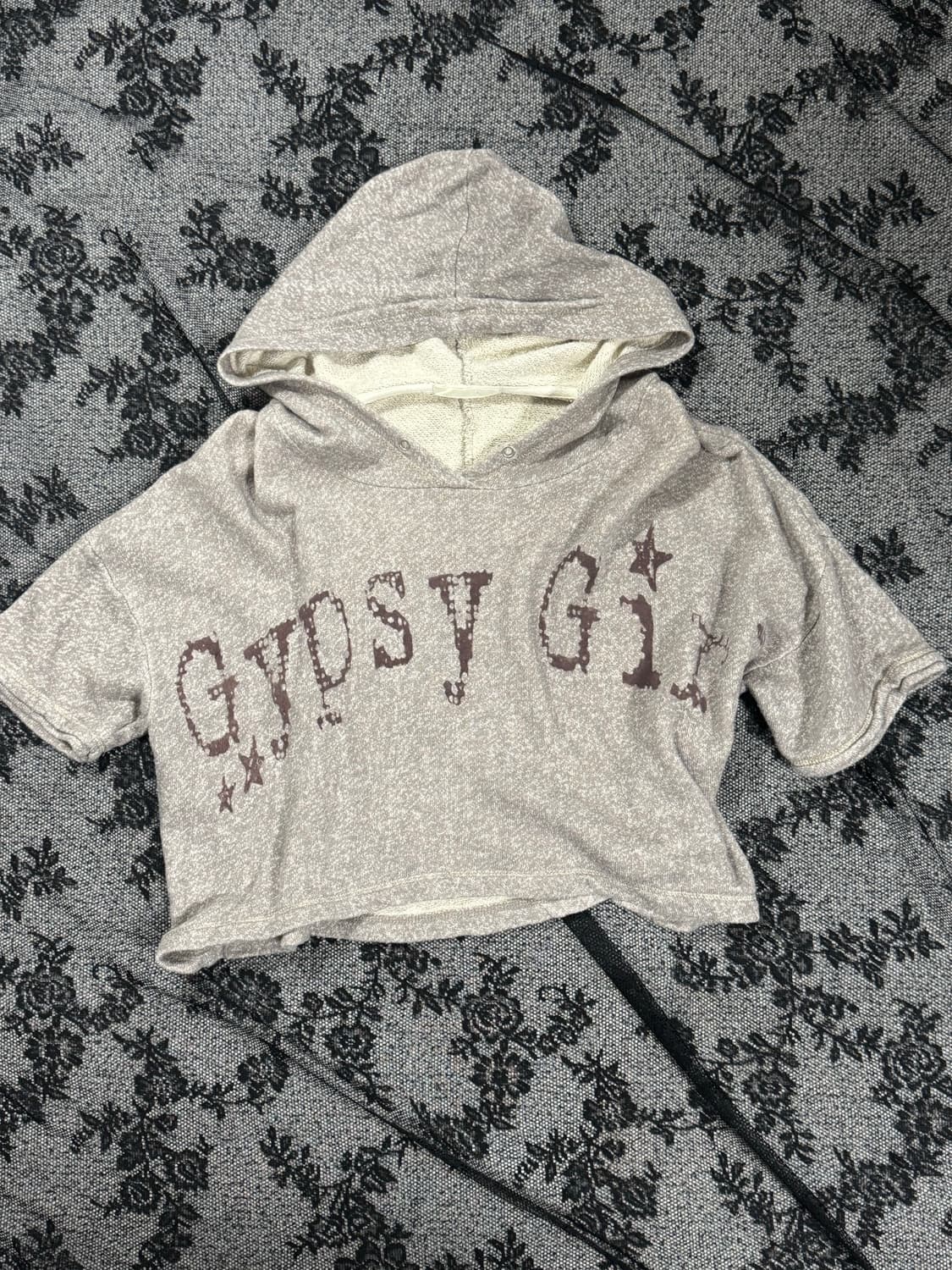 Y2K  그래픽 크롭 반팔 후드 상품이미지1