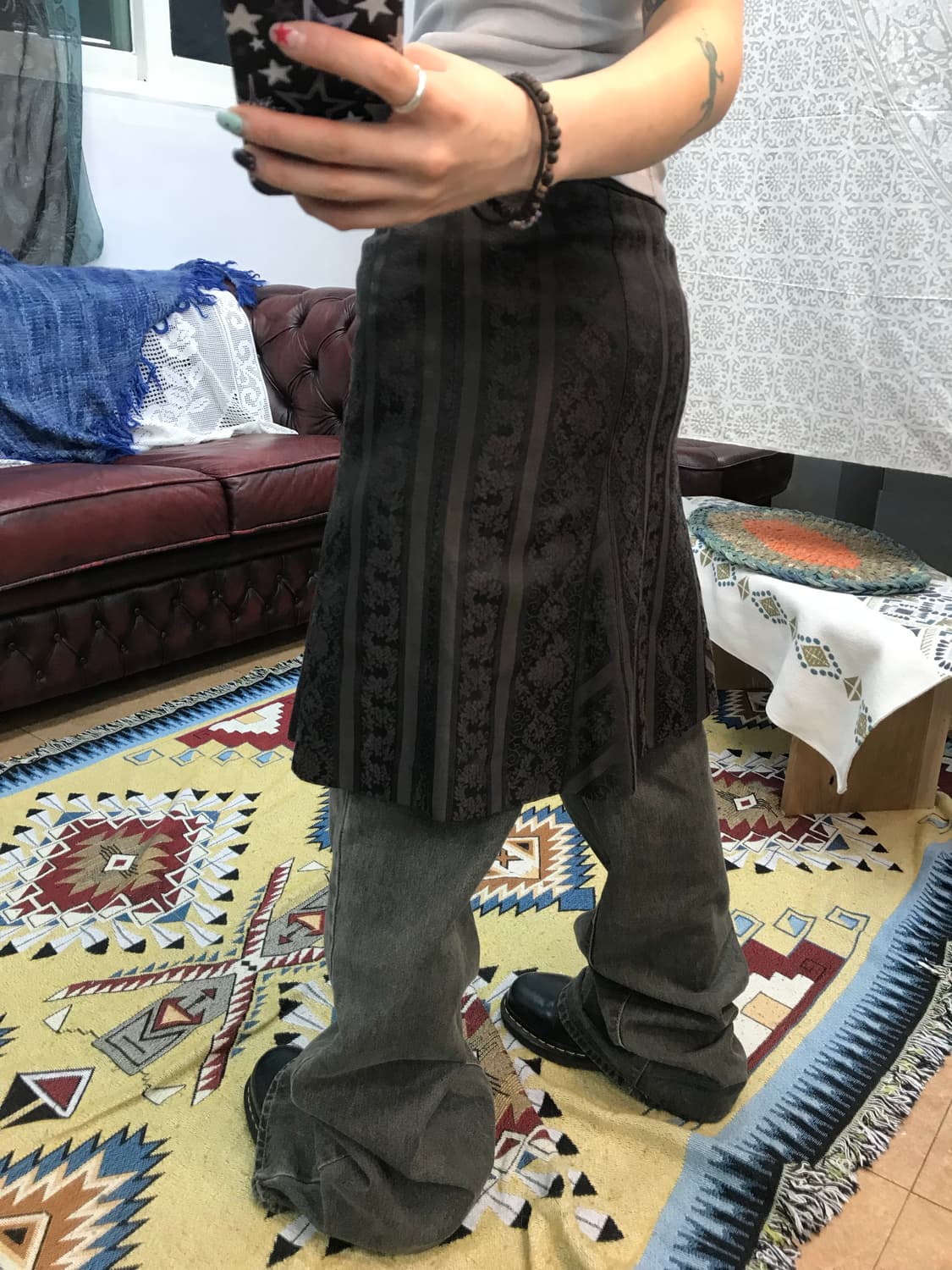 빈티지 절개 플라워패턴 브라운 미디스커트 상품이미지2