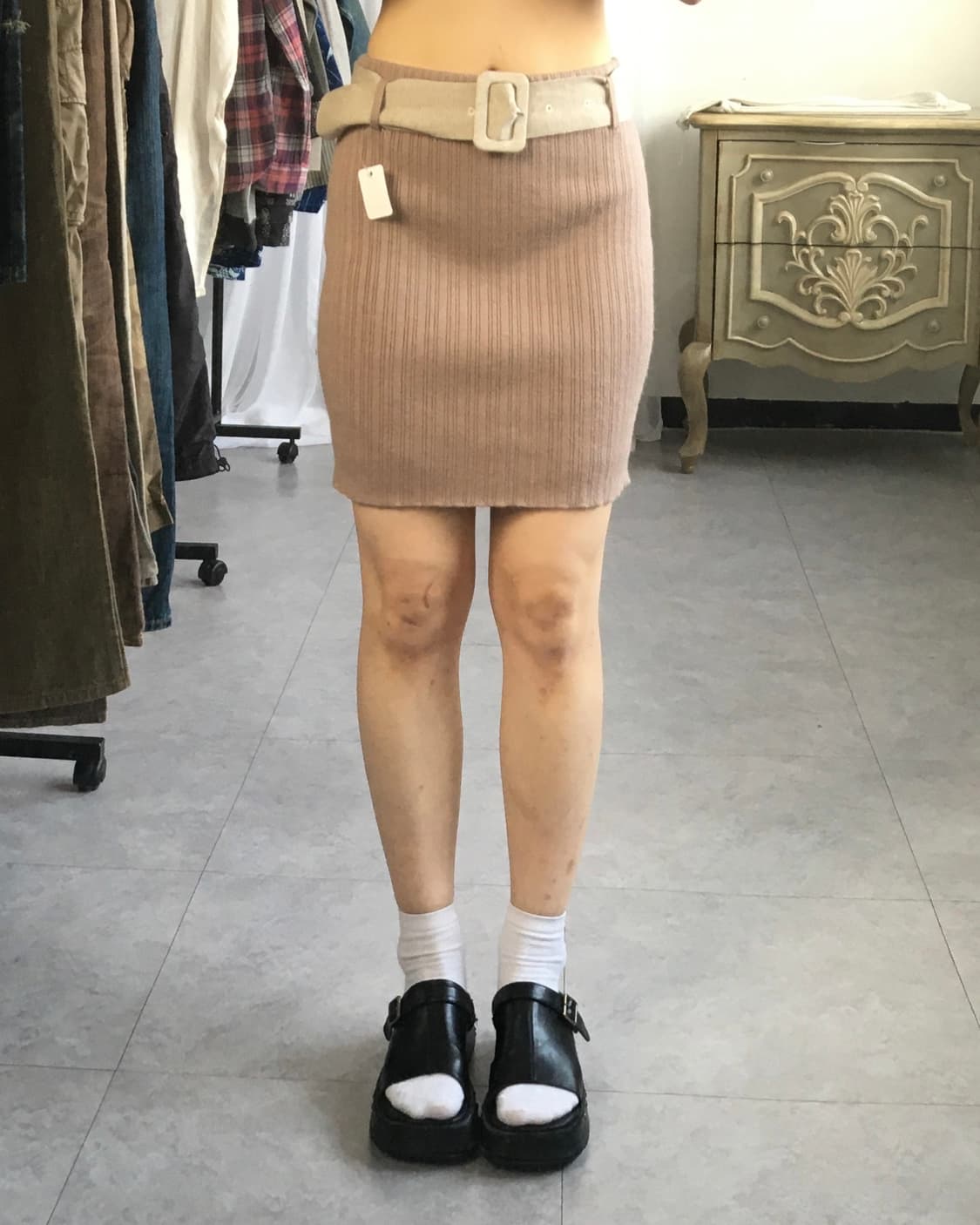 Belted ribbed knit skirt 상품이미지4