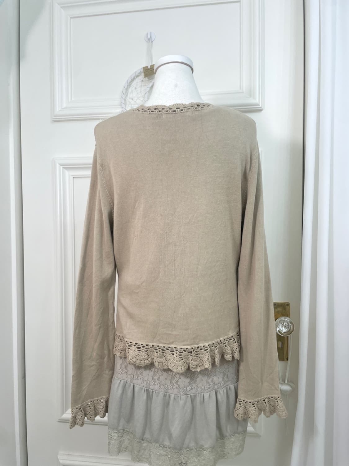 khaki crochet point pearl button cardiga 상품이미지4