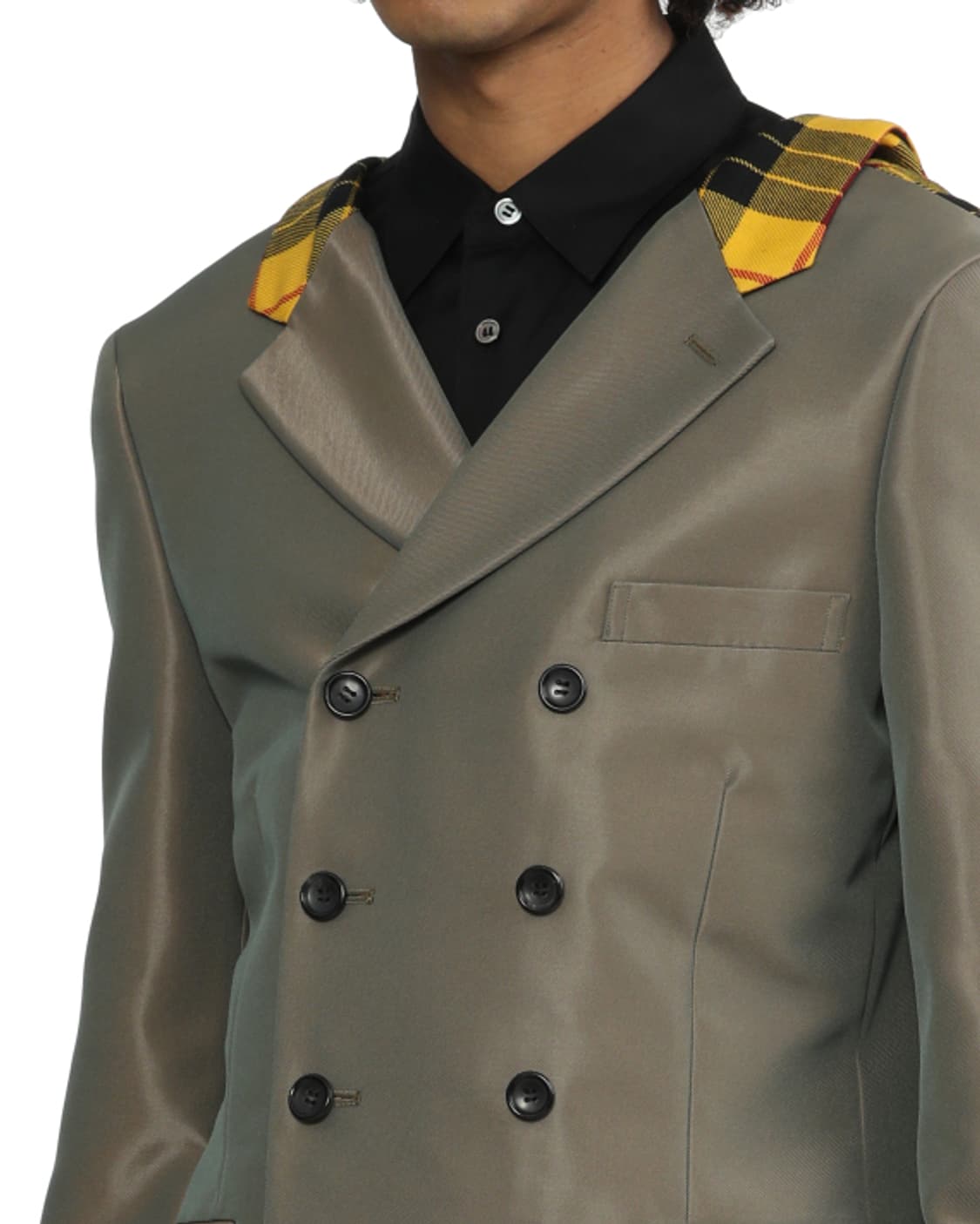 새상품 꼼데가르송 옴므플러스 옐로우 타탄체크 후디 블레이져 M 상품이미지3