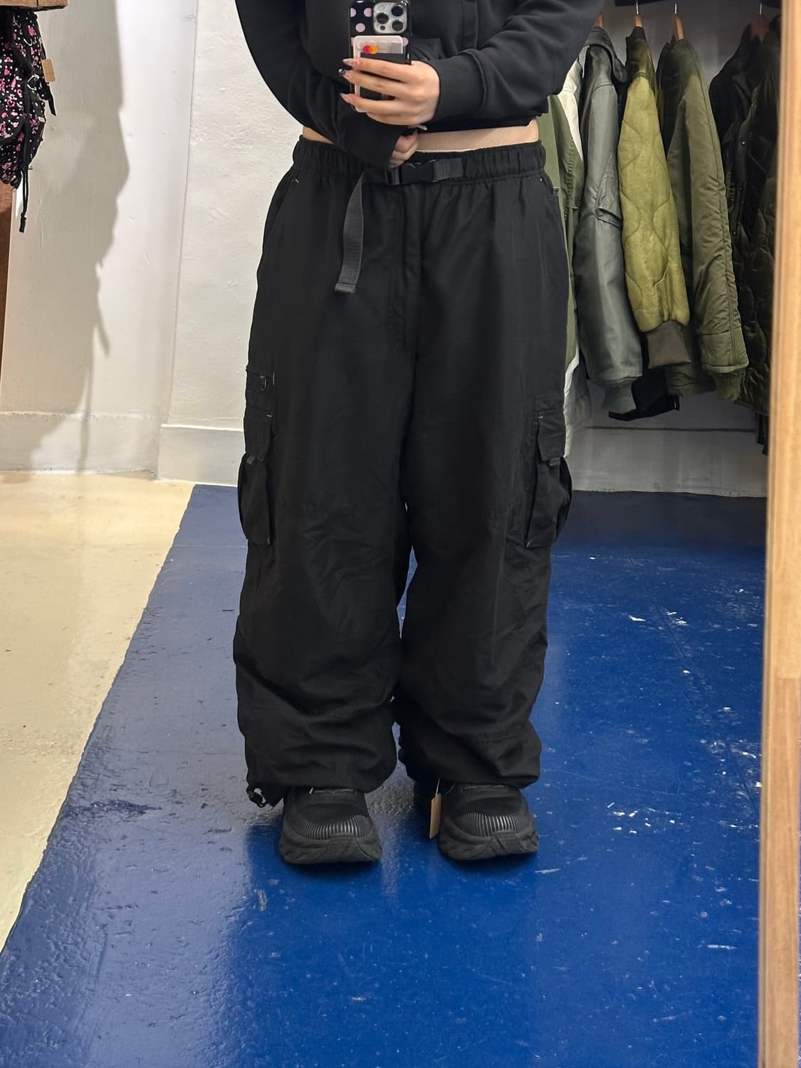 Jpn 블랙 카고 스트링버클팬츠 상품이미지1