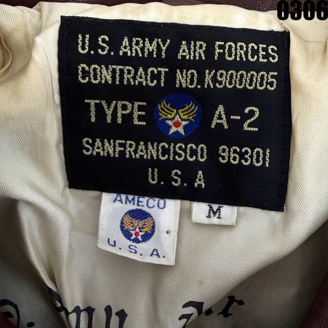 미 공군 A-2 타입 항공점퍼 레더 플라이트 자켓 M 0306 상품이미지6