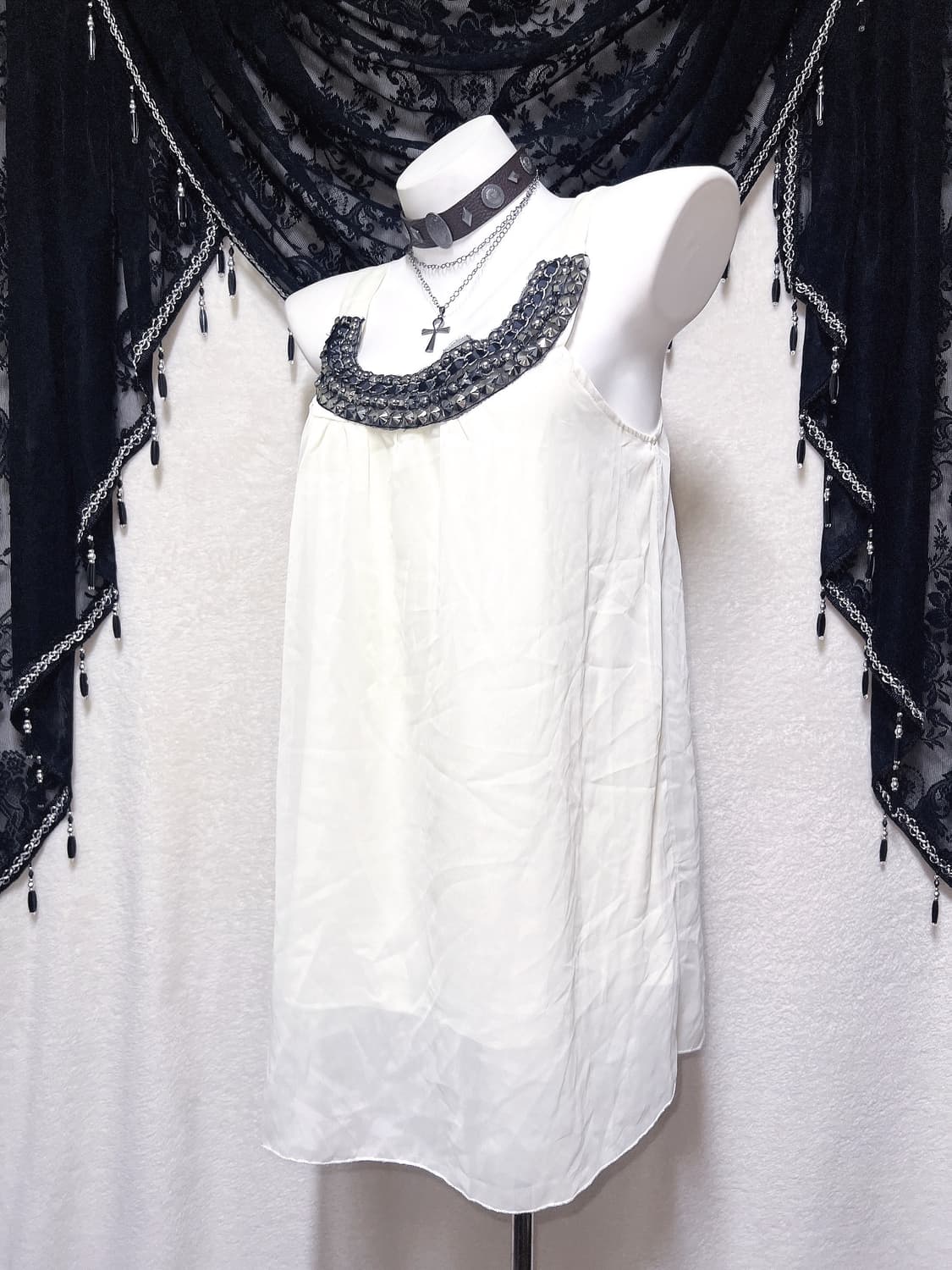 오리엔탈 비즈장식 쉬폰 미니원피스 슬리브리스 나시 로맨틱갸루 로걀 히메 상품이미지2