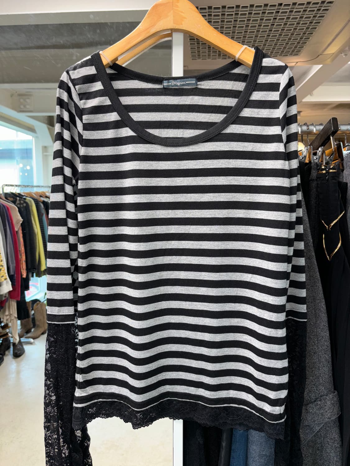 Mingon 레이스 레이어드 스트라이프 롱슬리브 상품이미지3