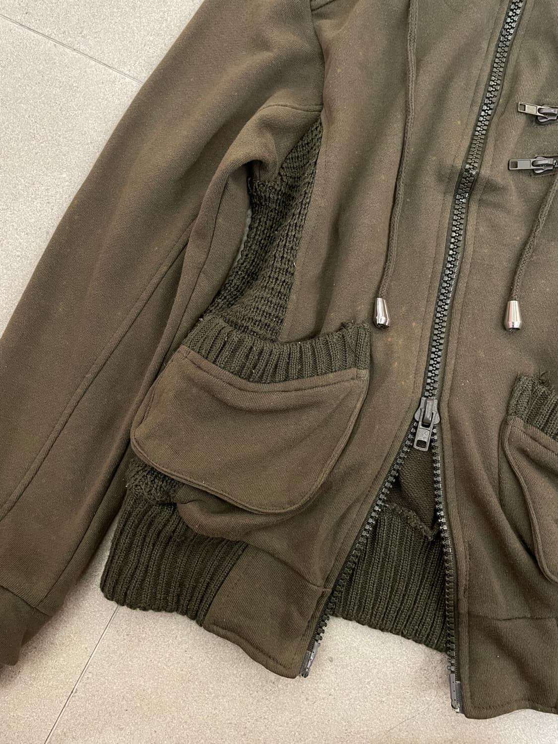 카키 니트 투웨이 후드집업 상품이미지2