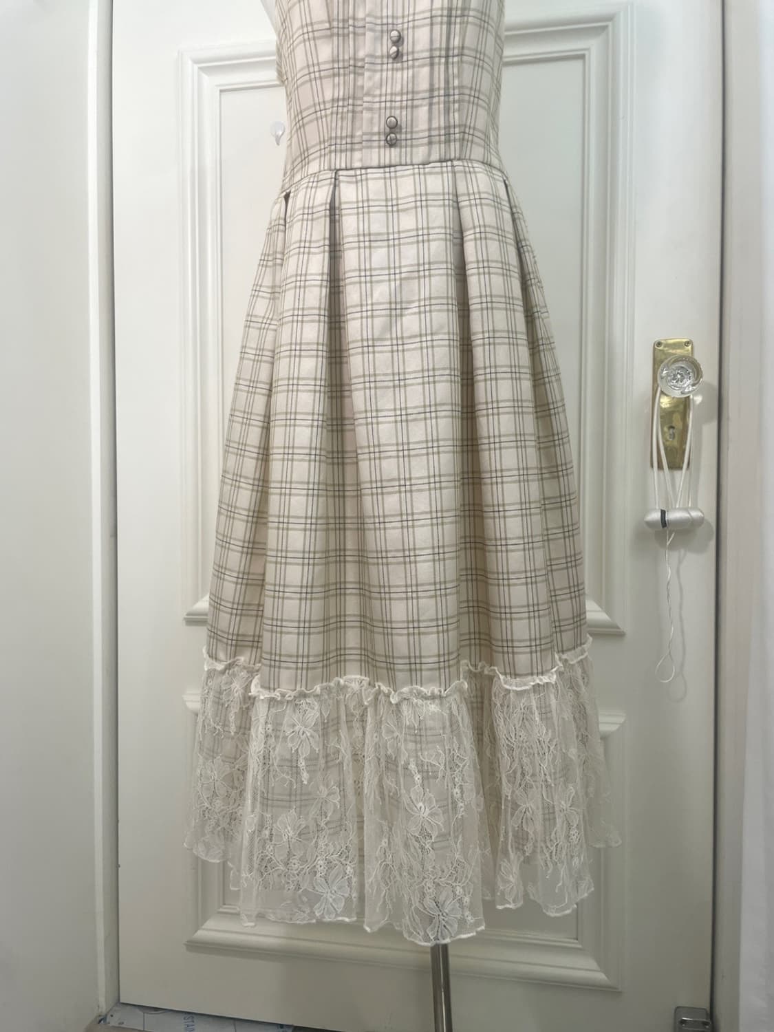 AXES FEMME beige khaki check lace point 상품이미지8