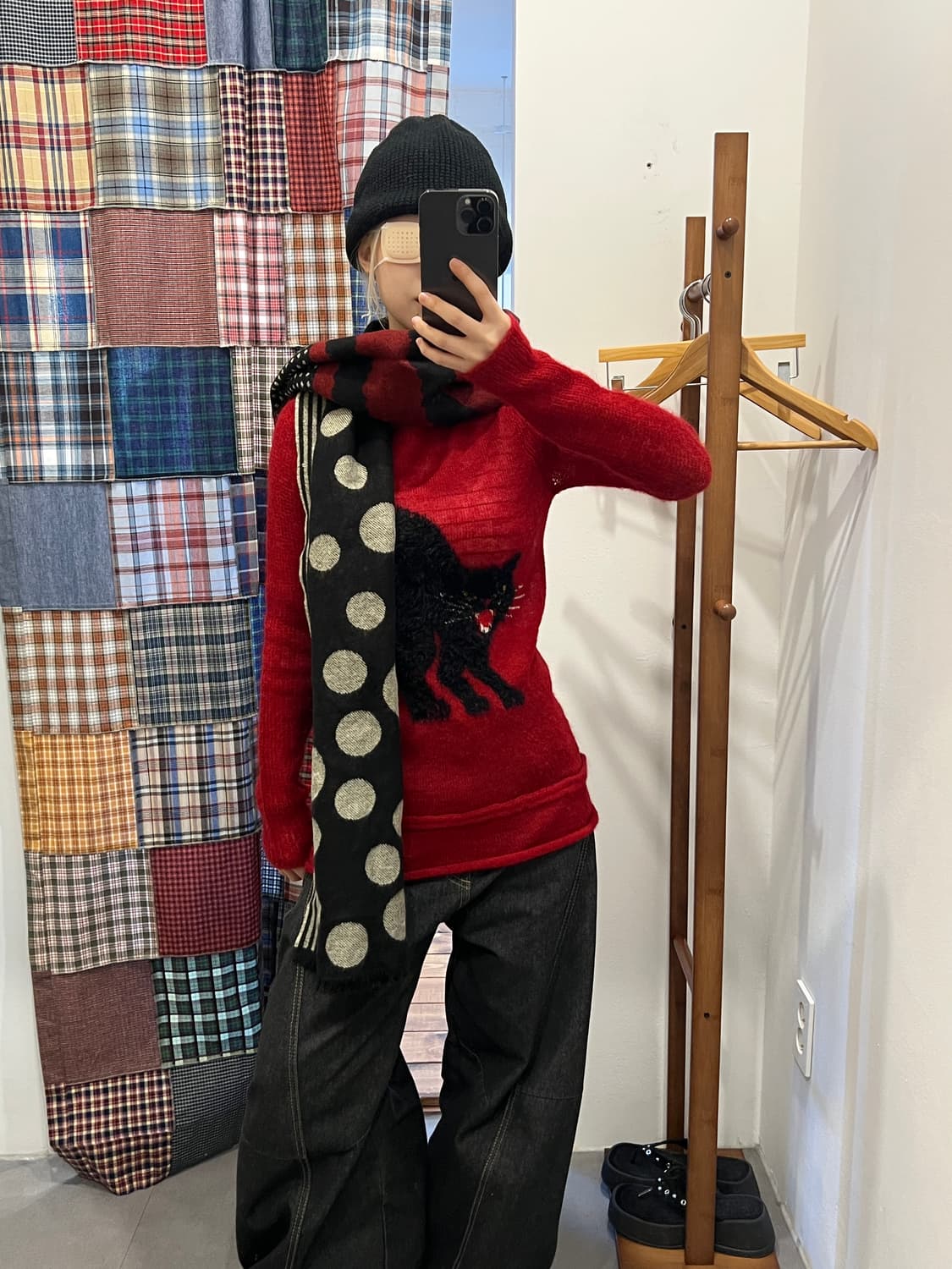 히스테릭글래머 블랙 캣 레드 매쉬 니트 상품이미지5