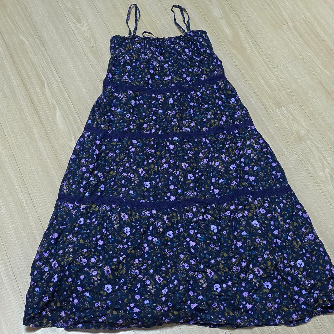 Earth)보헤미안 퍼플모리걸 잔꽃 패치워크 슬리브리스롱원피스 상품이미지3