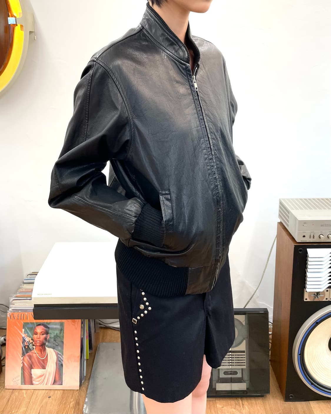 [M] 80s 레더 블루종 자켓 상품이미지2