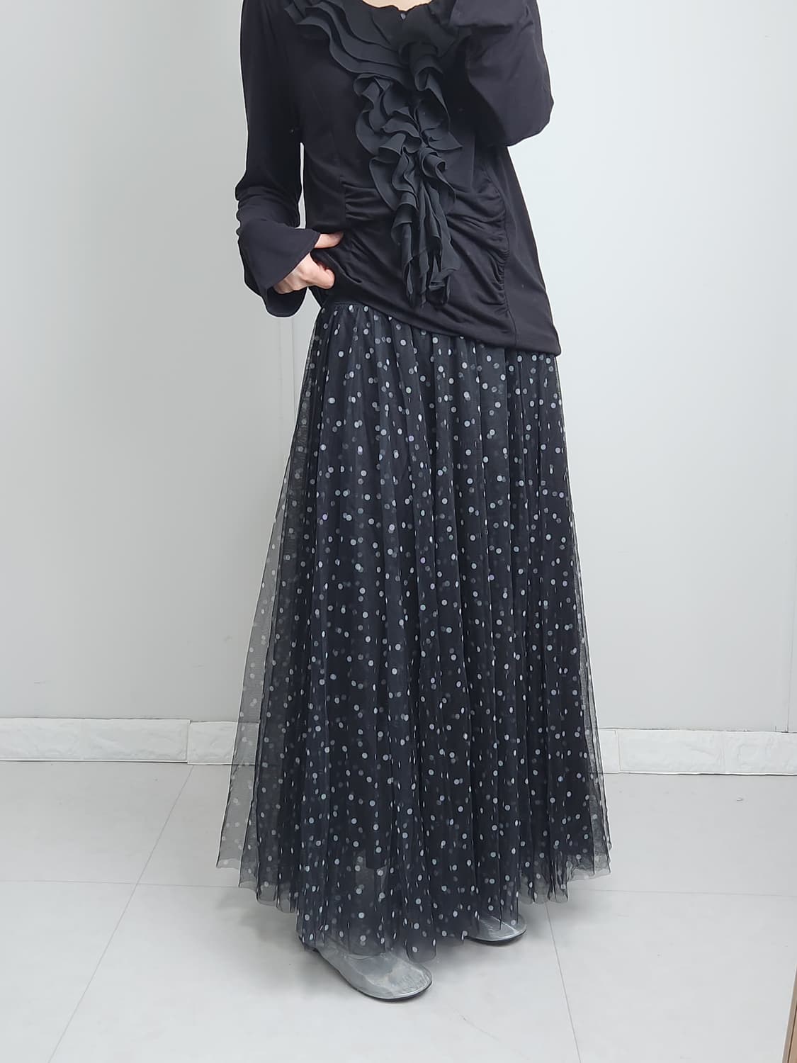 도트 샤 롱 스커트 상품이미지5