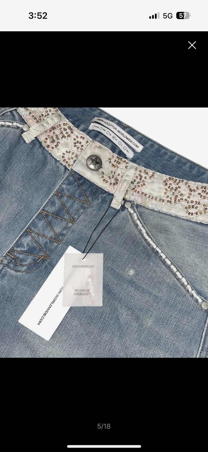 Beaded Waist Denim Pants Mid Blue 상품이미지2