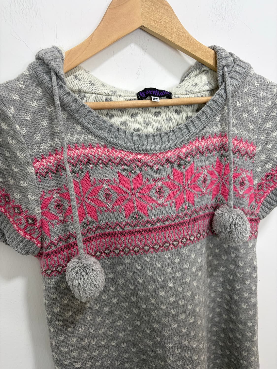 핑크 그레이 폼폼이 노르딕 반팔 원피스 상품이미지6