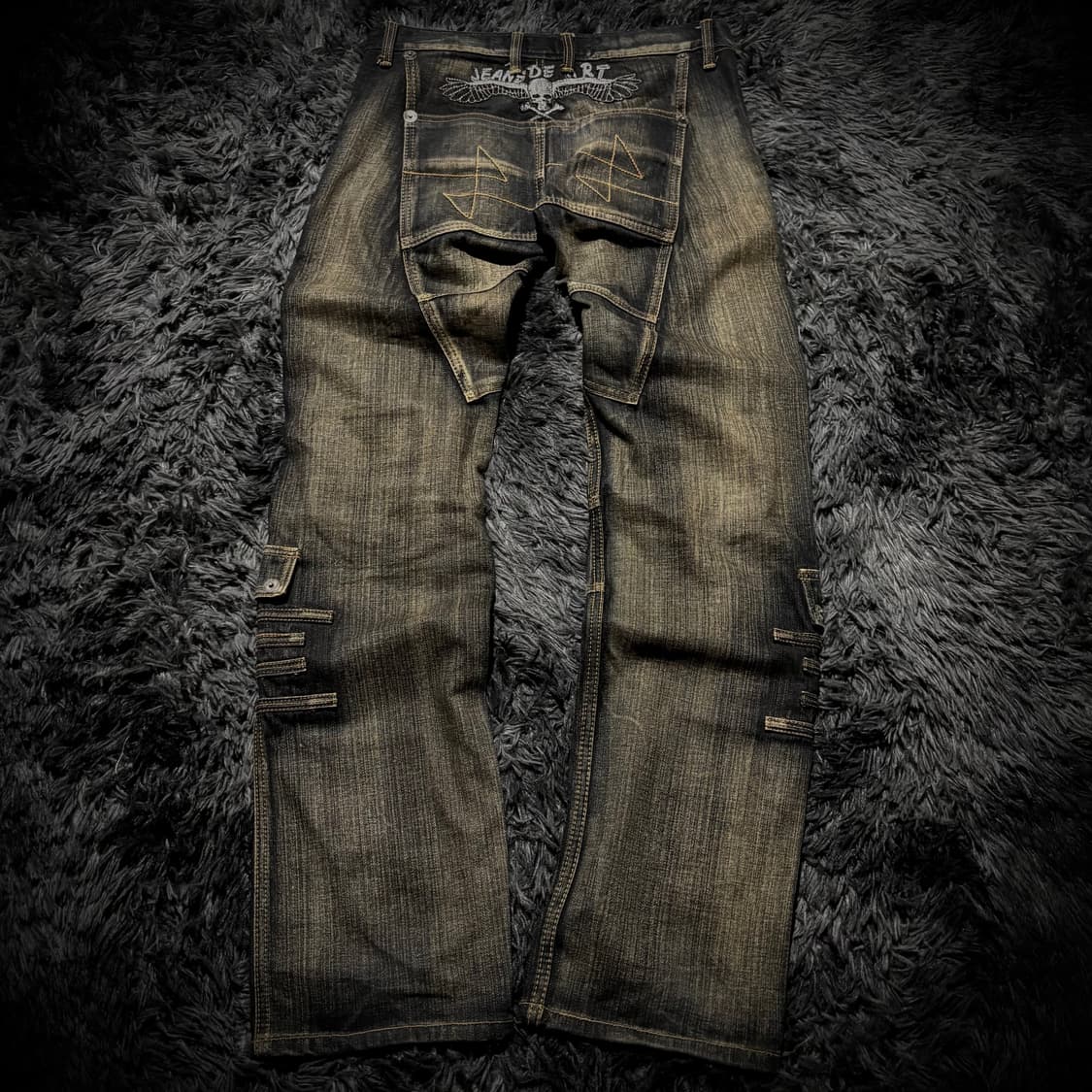 JEANS DE ART 옐로우 워싱 멀티포켓 백 윙자수 데님 카고팬츠 상품이미지2