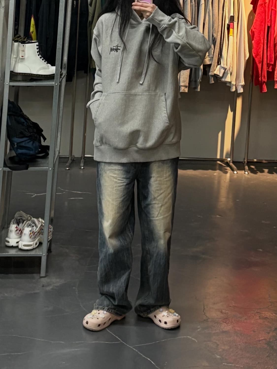 스투시 베이직로고 그레이 후드티 A3019 상품이미지2