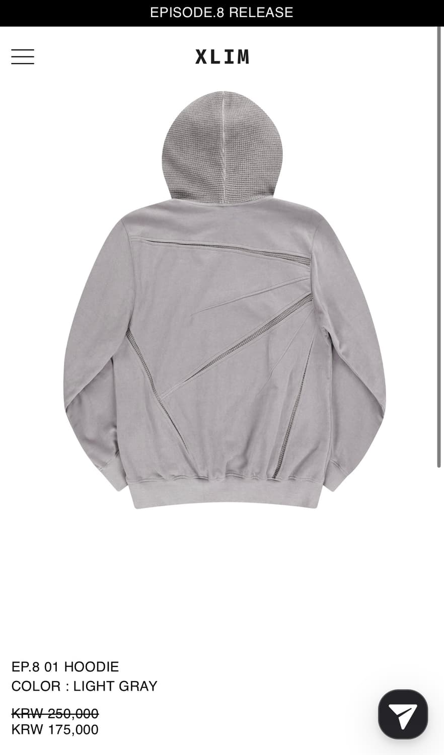 [S]구매 / XLIM EP.8 01 HOODIE LIGHT GRAY  상품이미지1