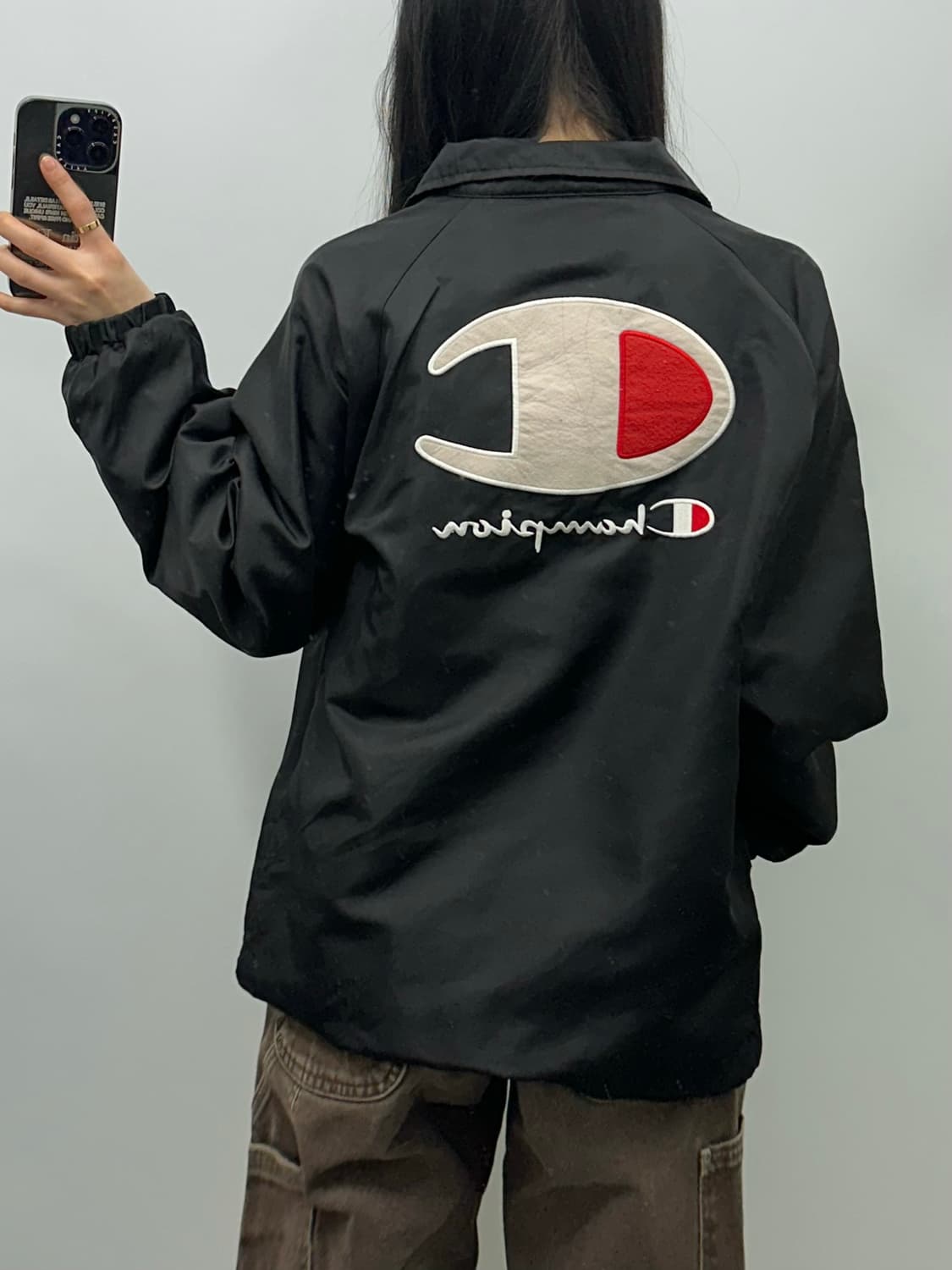 챔피온 빅로고 블랙 나일론 코치자켓 상품이미지2