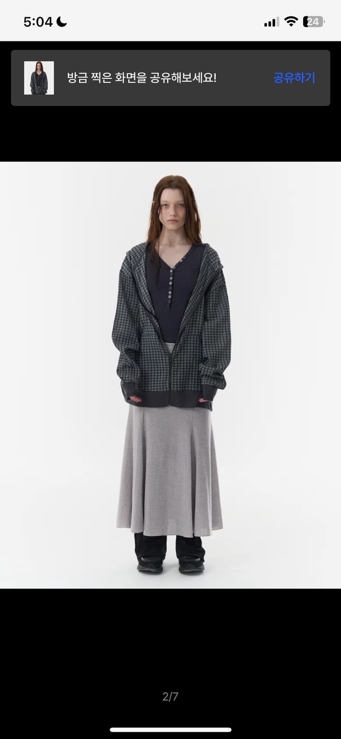 파히섬 체크 시스루 집업 차콜 L 상품이미지2