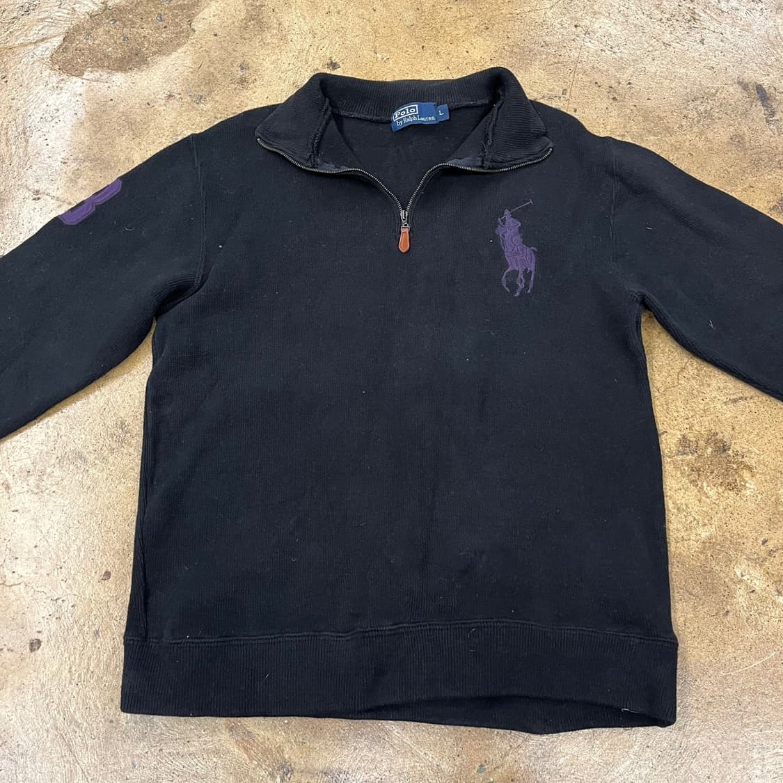 폴로 랄프로렌 블랙 퍼플 빅포니 반집업 니트  상품이미지3
