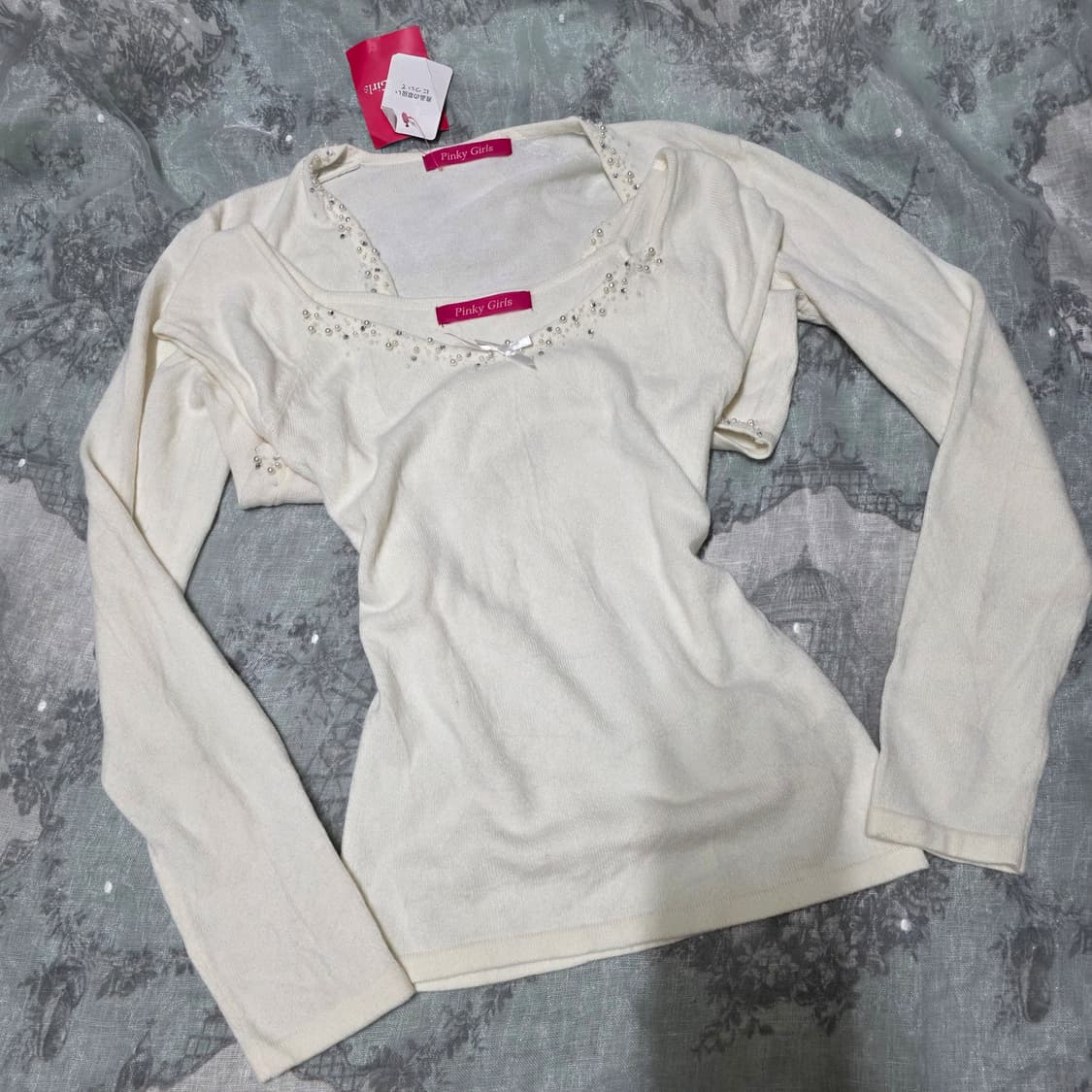 핑키걸즈 달천 리본 로걀탑 갸루일브리즈리사 볼레로 가디건 세트 상품이미지1