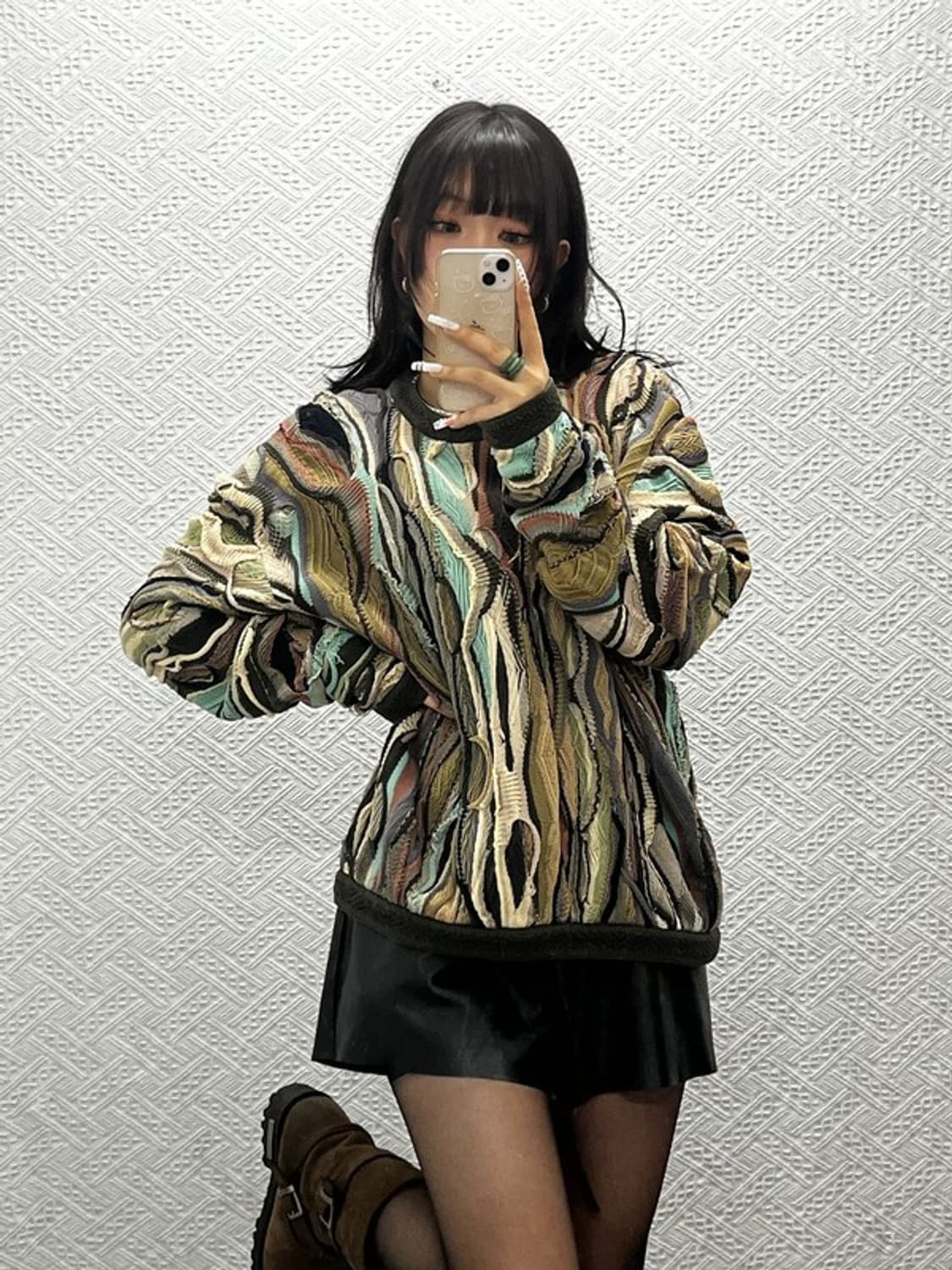 쿠지 보헤미안 에스닉 아메카지 데미지 뜨개 니트 M C10878 상품이미지2