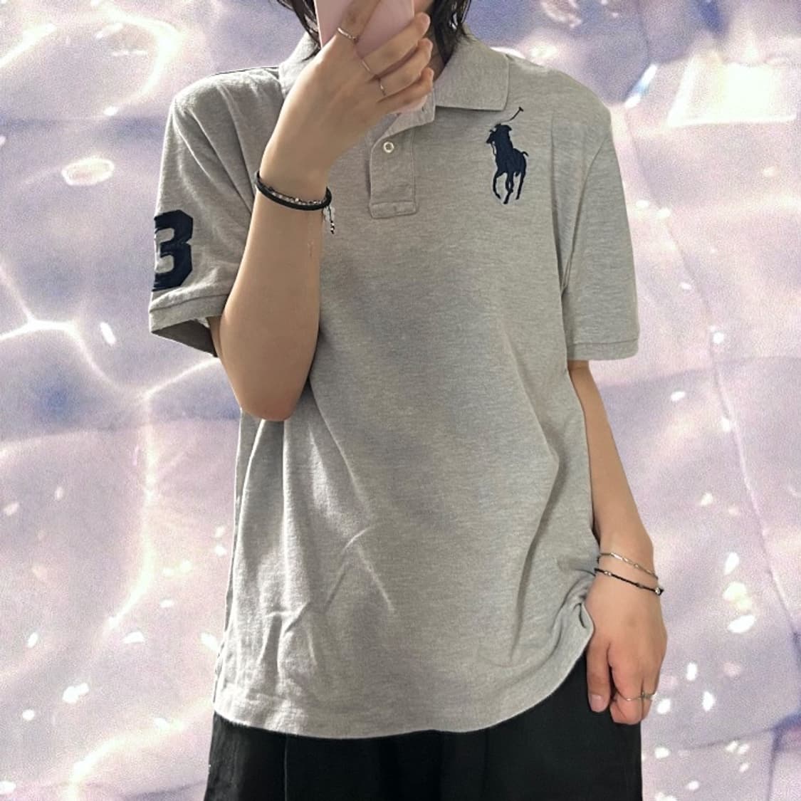 폴로 랄프로렌 신형 빅포니 치프키프 넘버 로고 반팔 카라 티셔츠 그레이  상품이미지2
