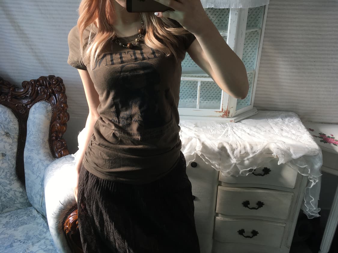 일본빈티지 갸루 펑크 딱붙핏 셔링 반팔 상품이미지3