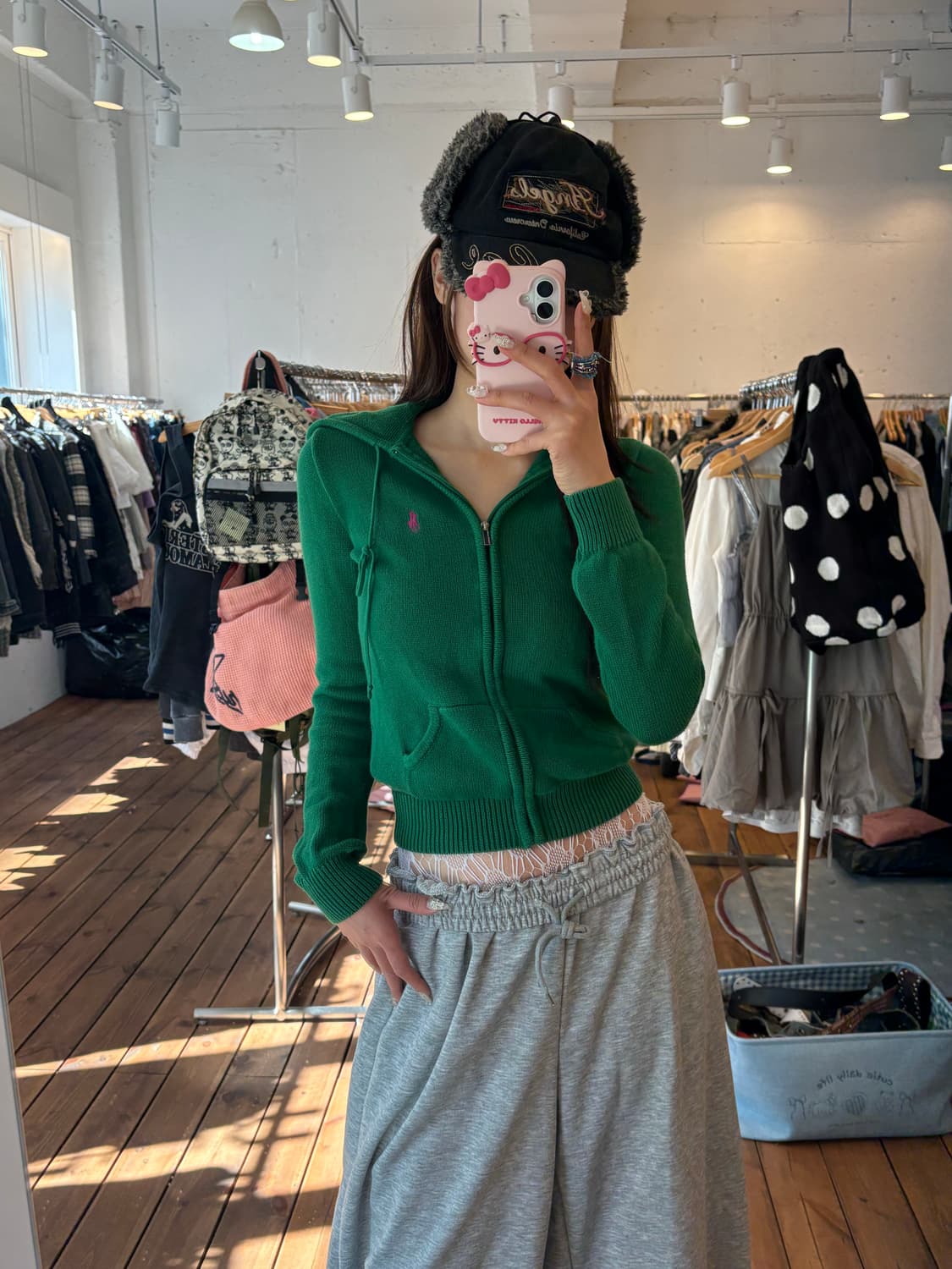 폴로 그린 니트 후드집업 상품이미지3